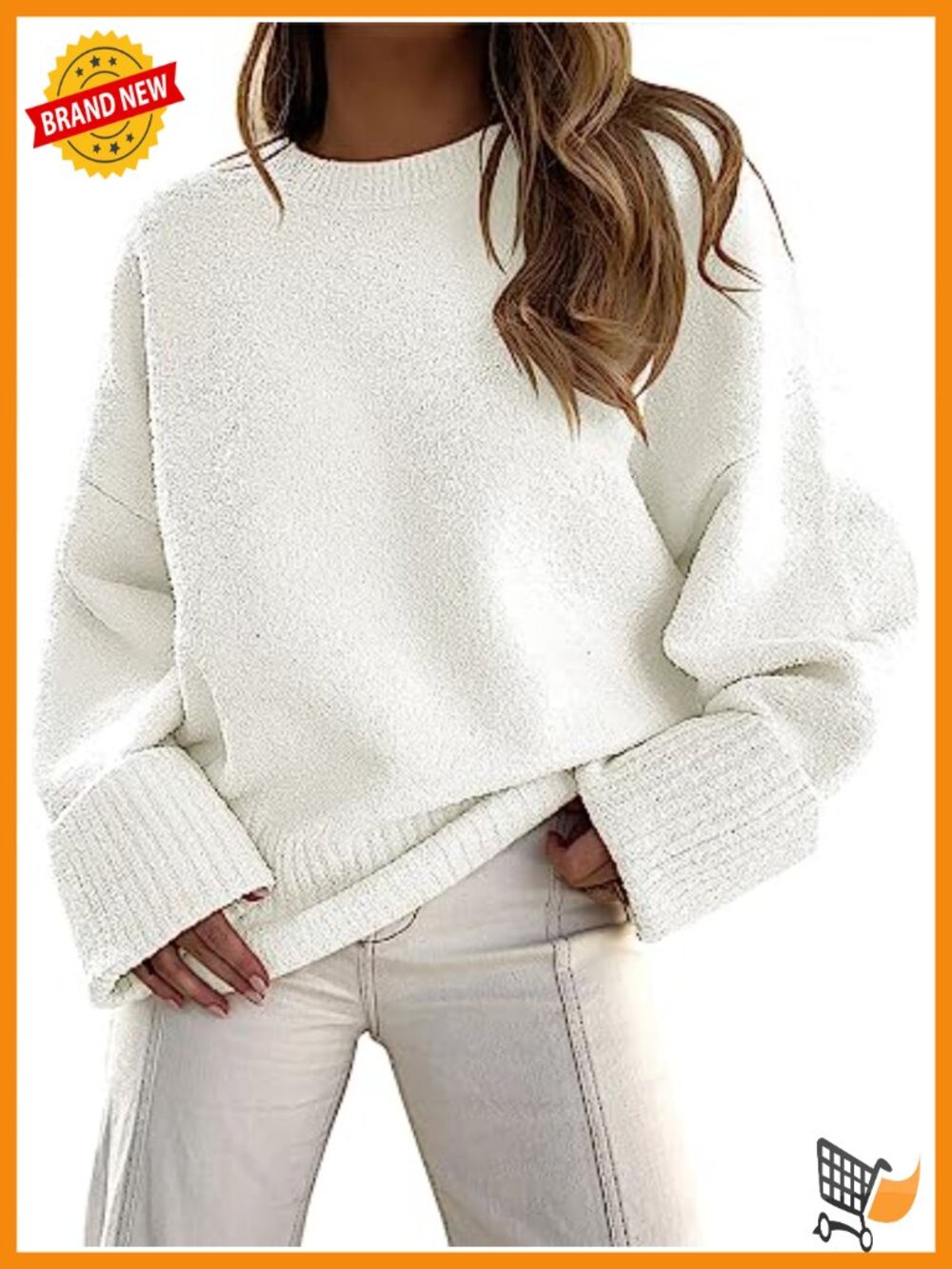 Oversized Cozy Knit Pullover Sweater Crew Neck Long Sleeve Fuzzy